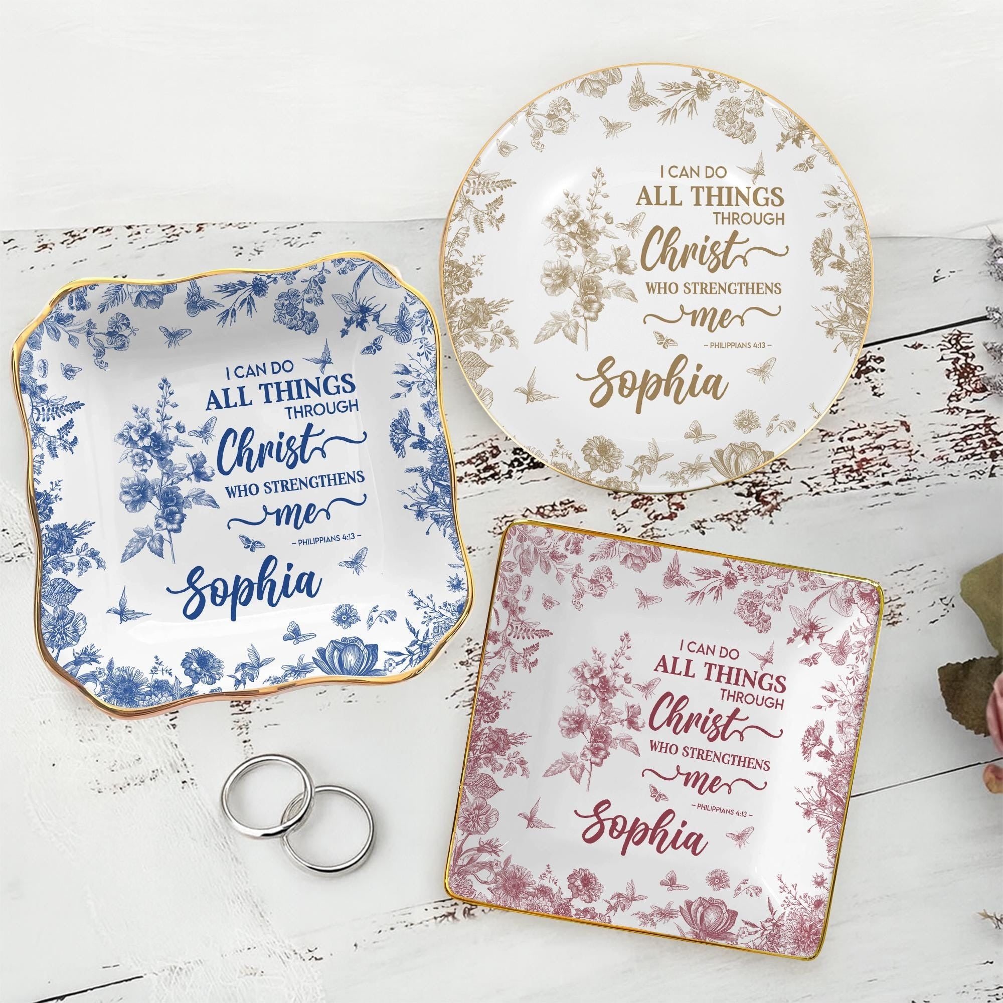 Personalized Christian Jewelry Dish, Bible Verse Ring Dish, Philippians 4:13 Gift, Custom Name Faith Tray, Religious Inspirational Home Decor JDLAF07